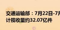 交通运输部：7月22日-7月28日邮政快递累计揽收量约32.07亿件