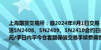 上海期货交易所：自2024年8月1日交易（即7月31日晚夜盘）起锡期货SN2408、SN2409、SN2410合约日内平今仓交易手续费调整为18元/手日内平今仓套期保值交易手续费调整为9元/手