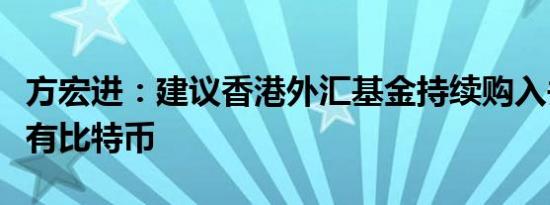 方宏进：建议香港外汇基金持续购入并长期持有比特币