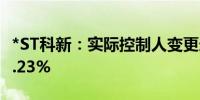 *ST科新：实际控制人变更连宗盛间接持股33.23%