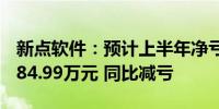 新点软件：预计上半年净亏损1790万元—2684.99万元 同比减亏