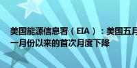 美国能源信息署（EIA）：美国五月份石油产量下降这是自一月份以来的首次月度下降