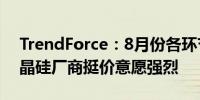 TrendForce：8月份各环节排产相对谨慎多晶硅厂商挺价意愿强烈