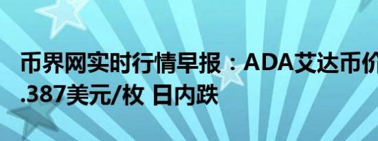 币界网实时行情早报：ADA艾达币价格跌破0.387美元/枚 日内跌