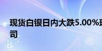 现货白银日内大跌5.00%现报27.11美元/盎司