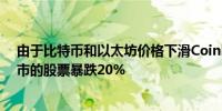 由于比特币和以太坊价格下滑Coinbase在德国法兰克福上市的股票暴跌20%