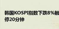 韩国KOSPI指数下跌8%触发熔断机制交易暂停20分钟