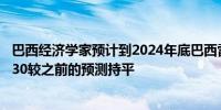 巴西经济学家预计到2024年底巴西雷亚尔兑美元汇率将为5.30较之前的预测持平