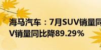 海马汽车：7月SUV销量同比增33.33% MPV销量同比降89.29%