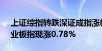 上证综指转跌深证成指涨幅缩窄至0.37%创业板指现涨0.78%