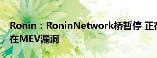 Ronin：RoninNetwork桥暂停 正在调查潜在MEV漏洞