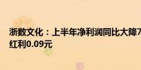浙数文化：上半年净利润同比大降76.71% 拟每股派发现金红利0.09元