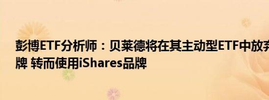 彭博ETF分析师：贝莱德将在其主动型ETF中放弃贝莱德品牌 转而使用iShares品牌