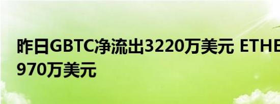 昨日GBTC净流出3220万美元 ETHE净流出3970万美元