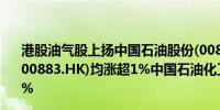 港股油气股上扬中国石油股份(00857.HK)、中国海洋石油(00883.HK)均涨超1%中国石油化工股份(00386.HK)涨0.6%