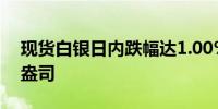 现货白银日内跌幅达1.00%现报26.68美元/盎司