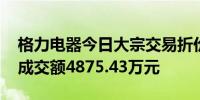 格力电器今日大宗交易折价成交133.83万股成交额4875.43万元