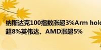 纳斯达克100指数涨超3%Arm holdings、安森美半导体涨超8%英伟达、AMD涨超5%