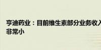 亨迪药业：目前维生素部分业务收入占公司营业收入的比例非常小