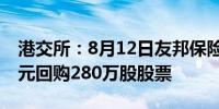 港交所：8月12日友邦保险集团以1.462亿港元回购280万股股票