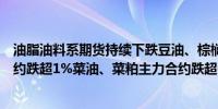 油脂油料系期货持续下跌豆油、棕榈油、豆粕、豆二主力合约跌超1%菜油、菜粕主力合约跌超0.5%