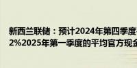 新西兰联储：预计2024年第四季度平均官方现金利率为4.92%2025年第一季度的平均官方现金利率为4.62%