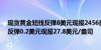 现货黄金短线反弹8美元现报2456美元/盎司现货白银短线反弹0.2美元现报27.8美元/盎司