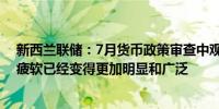 新西兰联储：7月货币政策审查中观察到的国内经济活动的疲软已经变得更加明显和广泛