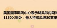 美国国家飓风中心表示飓风欧内斯特位于百慕大西南偏南约1160公里处；最大持续风速80英里/小时（130公里/小时）