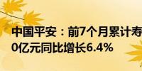 中国平安：前7个月累计寿险保费收入3,428.0亿元同比增长6.4%