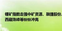 锂矿指数走强中矿资源、融捷股份、藏歌矿业、西部矿业、西藏珠峰等纷纷冲高