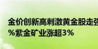 金价创新高刺激黄金股走强：招金矿业涨超7%紫金矿业涨超3%