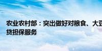 农业农村部：突出做好对粮食、大豆油料等重要农产品的信贷担保服务