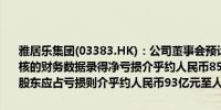 雅居乐集团(03383.HK)：公司董事会预计本公司2024年上半年未经审核的财务数据录得净亏损介乎约人民币85亿元至人民币90亿元之间而股东应占亏损则介乎约人民币93亿元至人民币98亿元之间