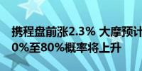 携程盘前涨2.3% 大摩预计未来60天股价有70%至80%概率将上升