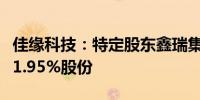 佳缘科技：特定股东鑫瑞集英计划减持不超过1.95%股份