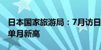 日本国家旅游局：7月访日外国人超329万 创单月新高