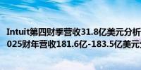 Intuit第四财季营收31.8亿美元分析师预期30.9亿美元预计2025财年营收181.6亿-183.5亿美元分析师预期181.7亿美元