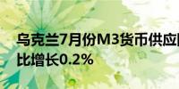 乌克兰7月份M3货币供应同比增长17.3%环比增长0.2%