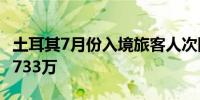 土耳其7月份入境旅客人次同比增长2.6%达到733万