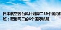 日本航空因台风计划周二39个国内航班周三取消77个国内航班；取消周三的6个国际航班