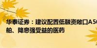 华泰证券：建议配置低融资敞口A50、景气持续的电子、船舶、降息强受益的医药