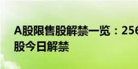 A股限售股解禁一览：256.87亿元市值限售股今日解禁