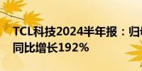 TCL科技2024半年报：归母净利润9.95亿元同比增长192%