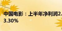 中国电影：上半年净利润2.04亿元 同比下降43.30%