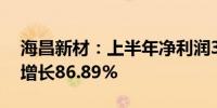 海昌新材：上半年净利润3070.02万元 同比增长86.89%