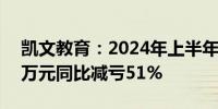 凯文教育：2024年上半年净利润为-987.78万元同比减亏51%