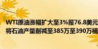 WTI原油涨幅扩大至3%报76.8美元/桶伊拉克计划在九月份将石油产量削减至385万至390万桶/日