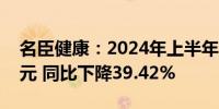 名臣健康：2024年上半年净利润6036.29万元 同比下降39.42%