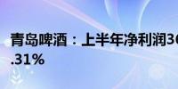 青岛啤酒：上半年净利润36.4亿元 同比增长6.31%